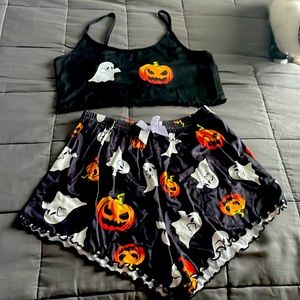 Cute Multicolor Halloween PJ Short Set, elastic Waistband, Polyester Fabrics